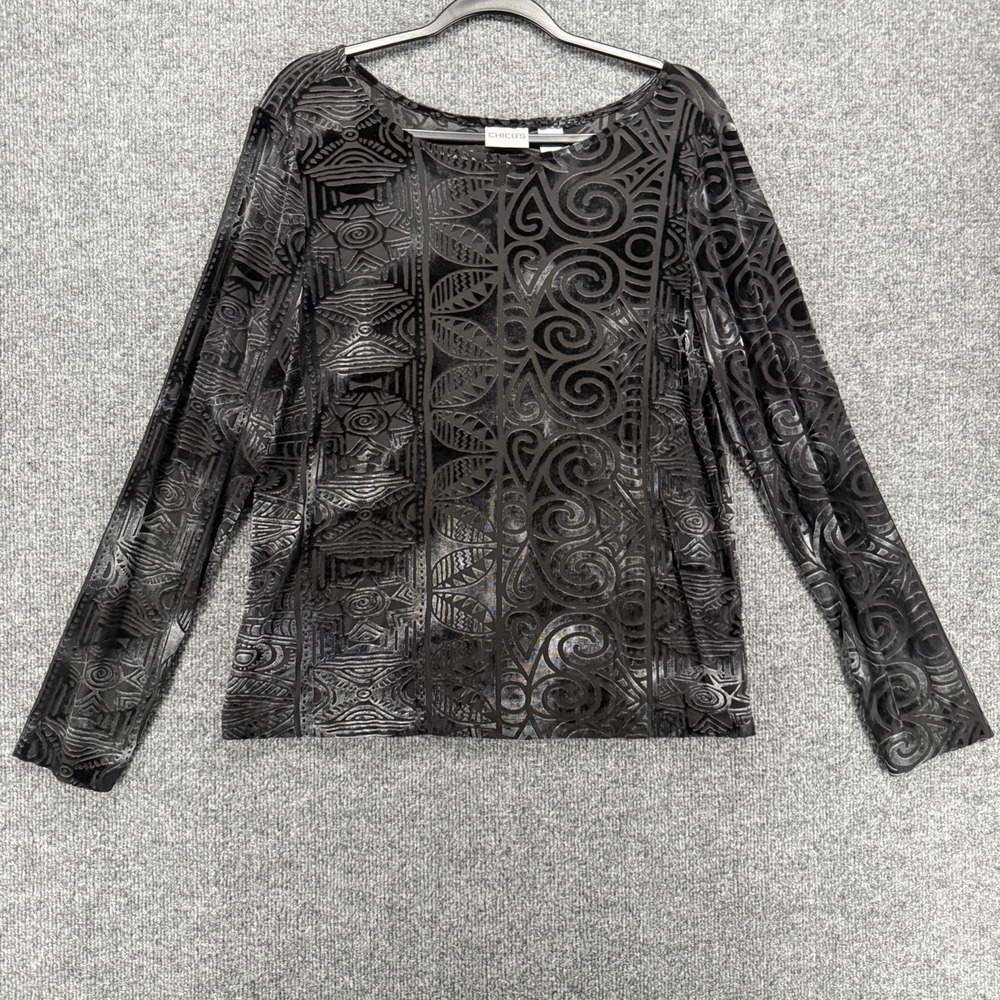 Chicos Top Womens L Gray Velvet Burnout Whimsigoth Hippie Fairy Grunge Goth Vamp